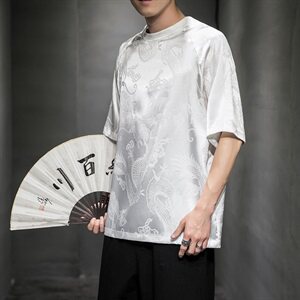 男短袖t恤 潮流2021夏季新款大龙提花中国风男T恤D652P45图片