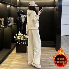 时尚休闲运动套装女春新款洋气减龄气质拉链连帽卫衣直筒裤两件套，女装套装/套裙，江南