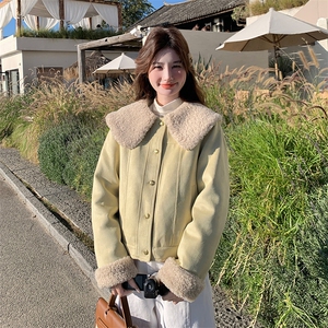 白鸭绒羽绒服内胆羊羔毛外套女秋冬2025新款娃娃领爆款皮毛一体图片