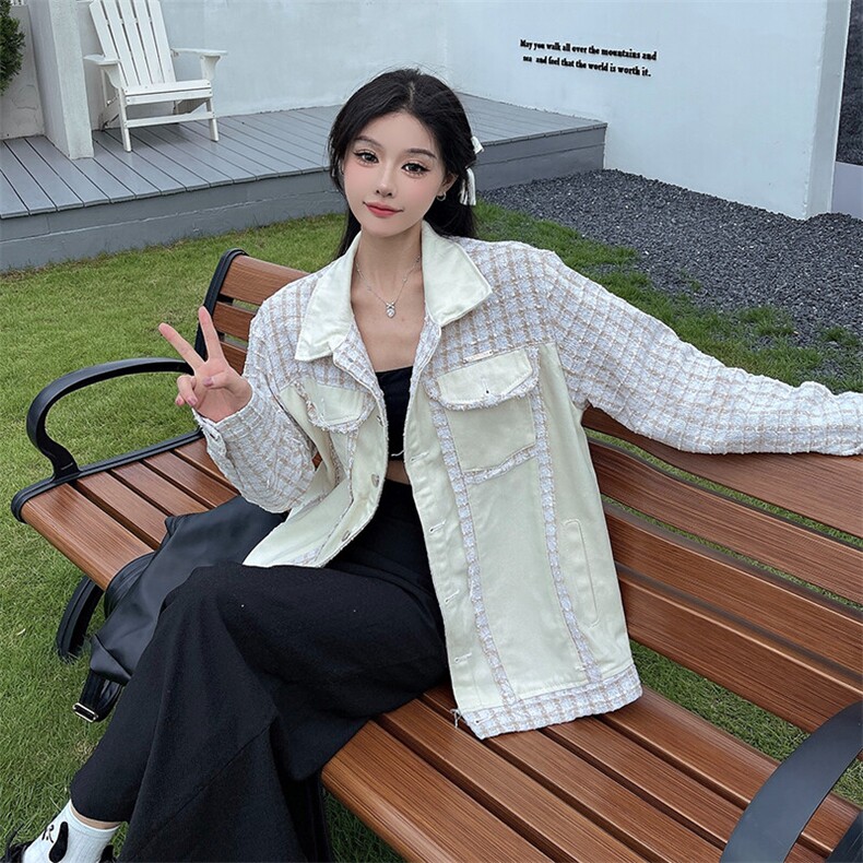 新款小香风外套女牛仔拼接设计感小众春秋款高级感夹克NZ028-85,男装工装外套,星座911-3