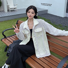新款小香风外套女牛仔拼接设计感小众春秋款高级感夹克NZ028-85，男装工装外套，星座911-3