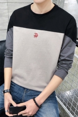 男装2021春季新款撞色T恤男长袖圆领纯棉体恤潮流DS331TP30，男装T恤，电商A102