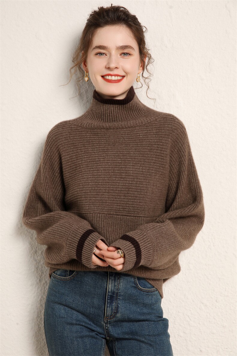 高领羊绒衫春秋装新款宽松慵懒风显瘦套头女士35%羊绒上衣,女装羊绒衫,绒源之鑫