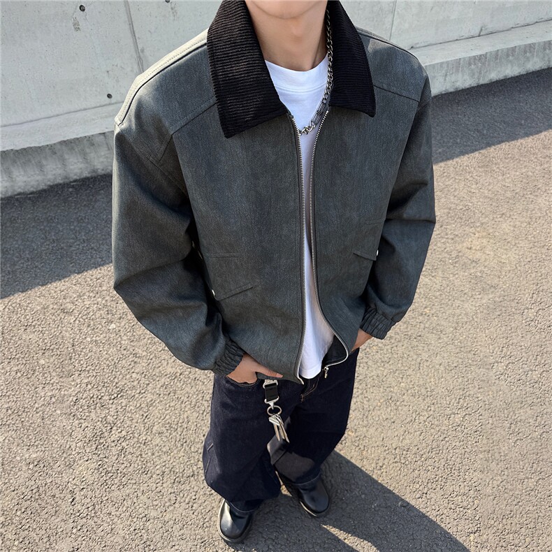 秋冬男士皮衣拼接翻领潮流机车夹克情侣机能外套GS60055,男装皮衣,星座1206（原A206）