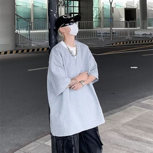 仿棉双纱黑灰假两件撞色休闲运动T恤 T149图片