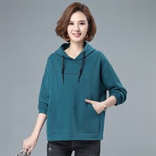 加绒加厚卫衣女2021新款秋冬韩版宽松大码套头中年40岁妈妈连帽，女装卫衣/绒衫，伊满意