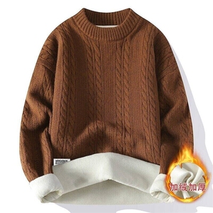 84609加绒-特P65秋冬加绒加厚纯色麻花毛衣男针织打底衫图片