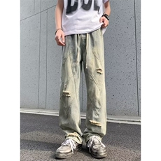 做旧破洞牛仔裤男vibe美式高街复古休闲长裤AG917-P51，男装牛仔裤，星座1109-3