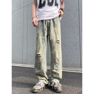 做旧破洞牛仔裤男vibe美式高街复古休闲长裤AG917-P51图片