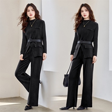 主推跑量现货！秋季新款时尚洋气设计感圆领显瘦百搭三件套裤女，女装套装/套裙，央宝儿