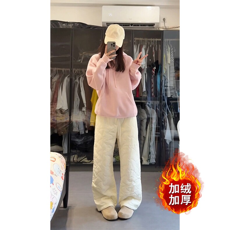 加绒保暖棉裤女宽松棉裤慵懒风菱格设计直筒裤男D7026-TP5578,男装休闲裤,电商A102