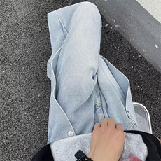 美式高街复古水洗做旧潮牌解构拼接设计感牛仔裤男宽松百搭直筒裤，男装牛仔裤，星座601-2