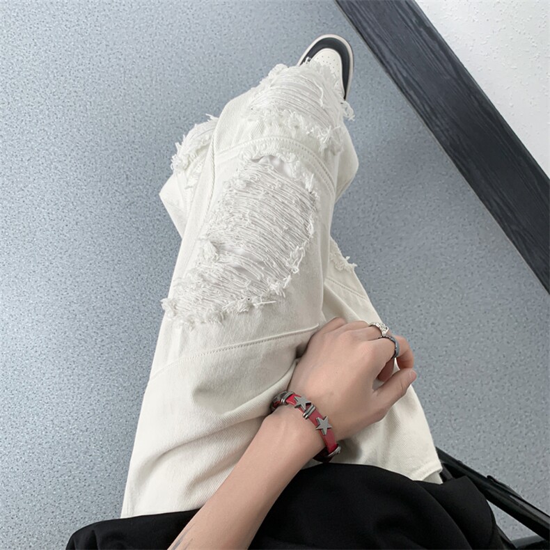 B221美式ins高街小众重工艺假破洞小脚牛仔裤LK23019-P60控78,男装牛仔裤,电商B221