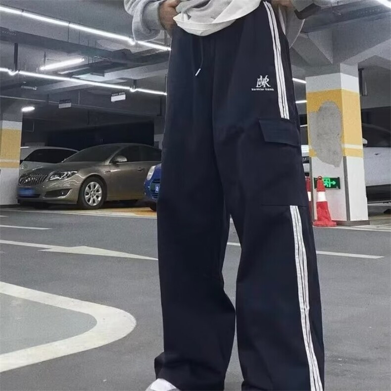网图美式复古抽绳侧边条纹多口袋工装裤三条杠高街裤CK1337-P40,男装休闲裤,星座313A-2
