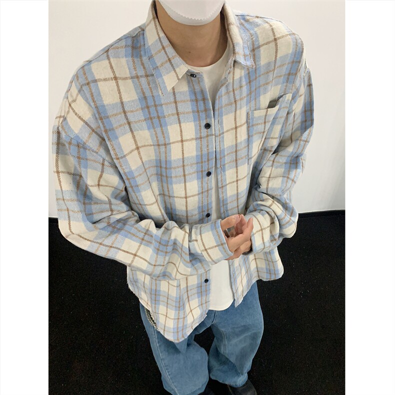 现货~磨毛加厚格子大码长袖衬衫 C5895/特P25 浅蓝色2图片