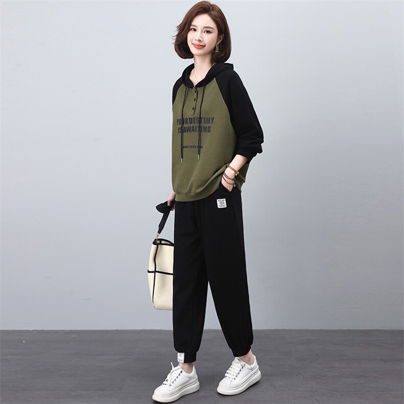 加绒休闲套装女2024秋冬季新款减龄加厚保暖卫衣卫裤运动服两件套,女装套装/套裙,独衣靓