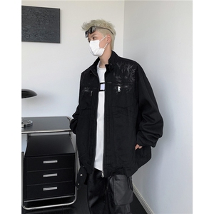 DJK8548-P95美式复古印花设计感夹克外套男款宽松百搭立领机车服图片