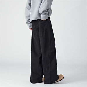 美式复古高街弯刀牛仔裤男春款设计感宽松香蕉裤镰刀阔腿裤子图片