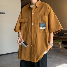 短袖衬衫男夏季潮牌日系宽松潮流衬衣休闲百搭工装外套男衣服，男装衬衫，星座716-3