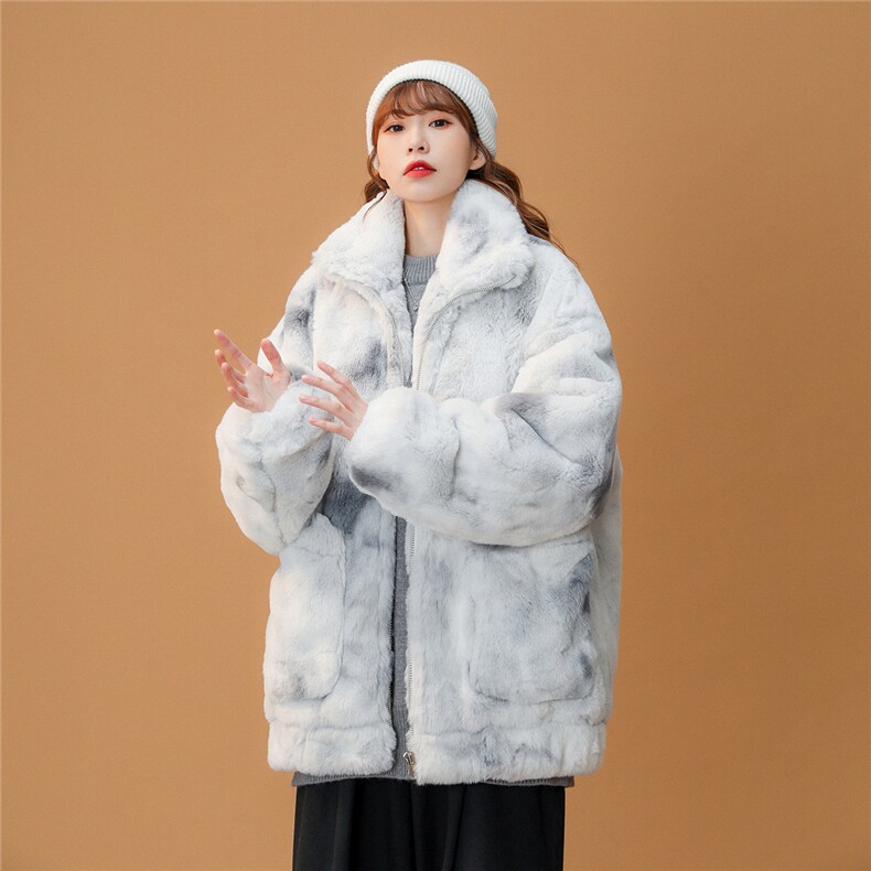 1中性风羊羔毛潮扎染大码M-5XL情侣毛绒外套女MY7503P128控168，女装短外套，星座226-2