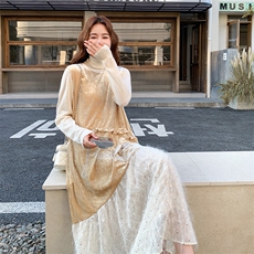 出货中秋新款单件金色丝绒亮片连衣裙2C123-1264-P155-K228，女装连衣裙，2C123