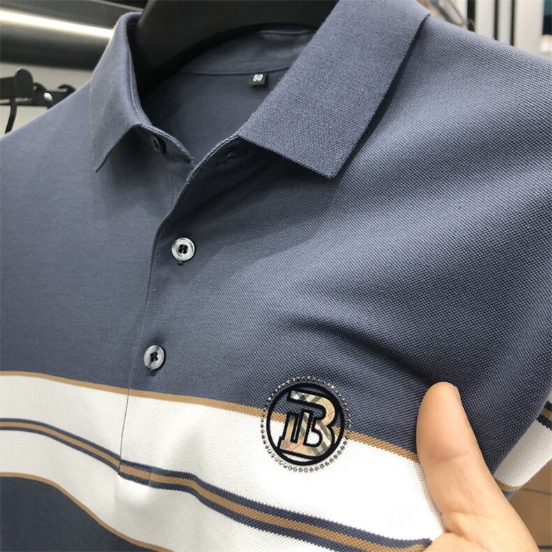 2023夏季新款男士短袖T恤polo衫中年商务休闲男装薄款翻领上衣男,男装Polo衫,电商B212（原钱塘6029）