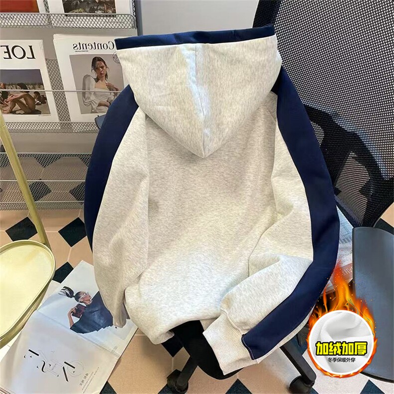 480G重磅加绒硬挺boxy男女秋冬美式高街结构拼接撞色卫衣厚外套,女装短外套,电商A486-1