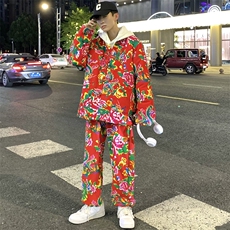 TZ207风盘扣立领大花棉衣加绒裤套装民族特色牡丹大花大码男，男装休闲套装，星座115A(原星座507）