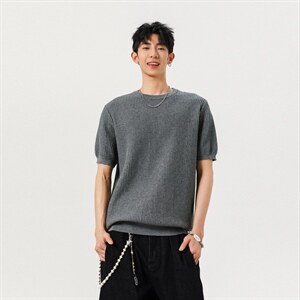 2026夏 100棉华夫格老钱肌理感正肩针织短袖T恤 TTMT05-特P45控78图片