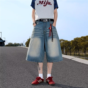 七分牛仔裤男女士韩版潮流帅百搭宽松2025夏季ins短裤RK2853-P43图片