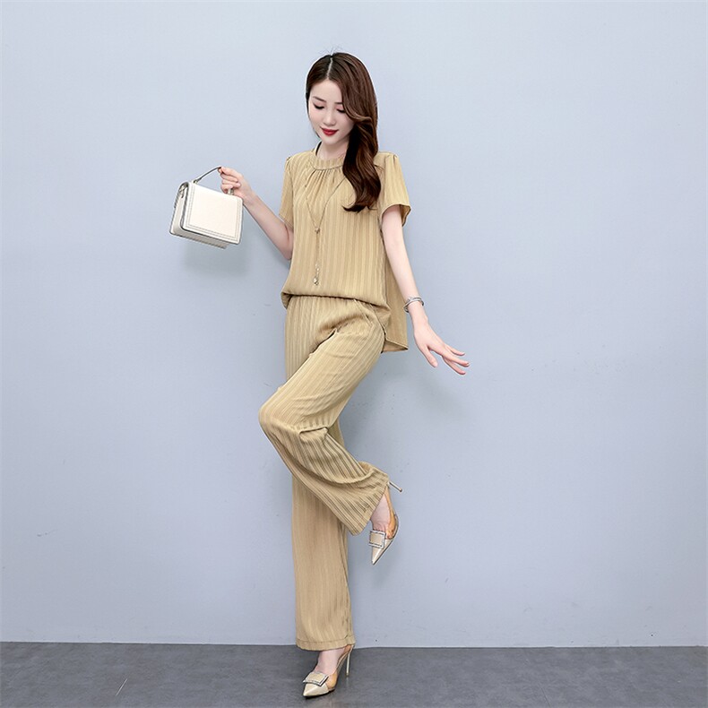 薄款冰丝套装女2025夏新款时尚大码阔腿裤洋气减龄显瘦遮肉两件套,女装套装/套裙,梦依杭