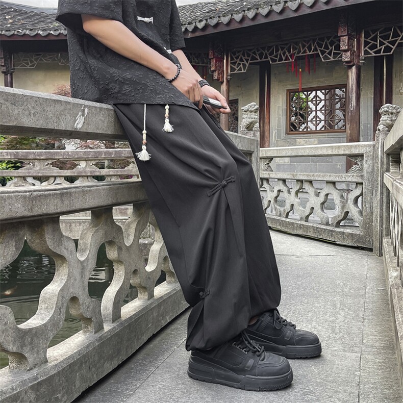 潮亲肤冰丝风小院免烫冰氧夏季东方文化束脚裤K050-特批30,男装休闲裤,星座718-1