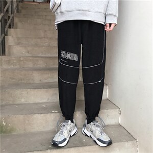 嘻哈裤子卫裤反光拼接灯芯绒抽绳运动裤宽松束脚工装裤 K1269-P40图片