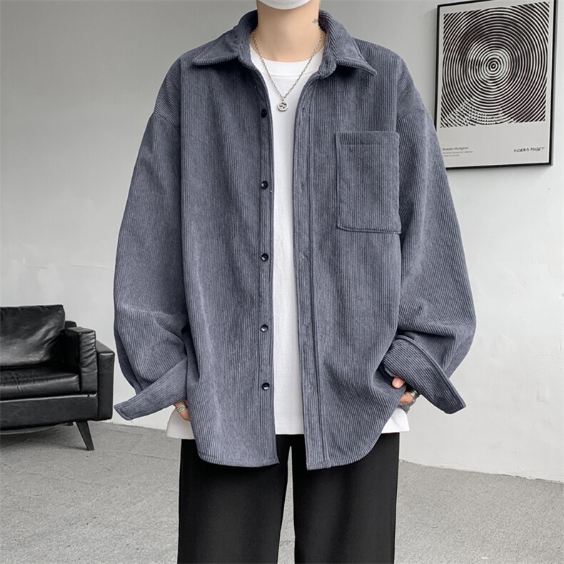 8XL-M加绒灯芯绒衬衫大码复古秋冬翻领上衣外套CS9001/P58加绒68,男装衬衫,电商B238