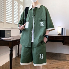 TZ24310-特P55男士五分袖衬衫夏季青少年宽松短袖短裤运动套装，男装衬衫，电商D310B