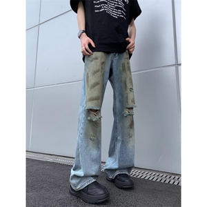 复古牛仔裤男款夏季新款破洞设计感高街水洗裤子 NK5505图片