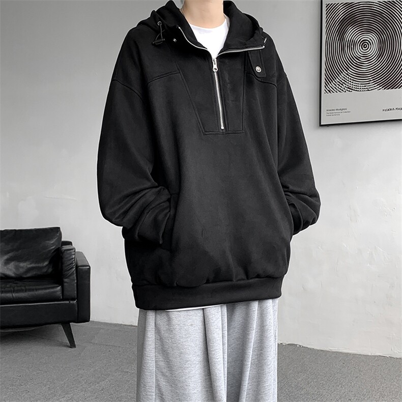 麂皮绒卫衣连帽M~8XL大码宽松美式重磅半拉链帽衫外套WY9102/P68,女装短外套,电商B238