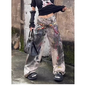 W10141-P60 网图现货 1981美式做旧涂鸦脏脏牛仔裤个性复古长裤图片