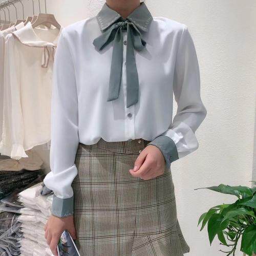 拼色绣花气质风衬衫，女装衬衫，麦筱萌