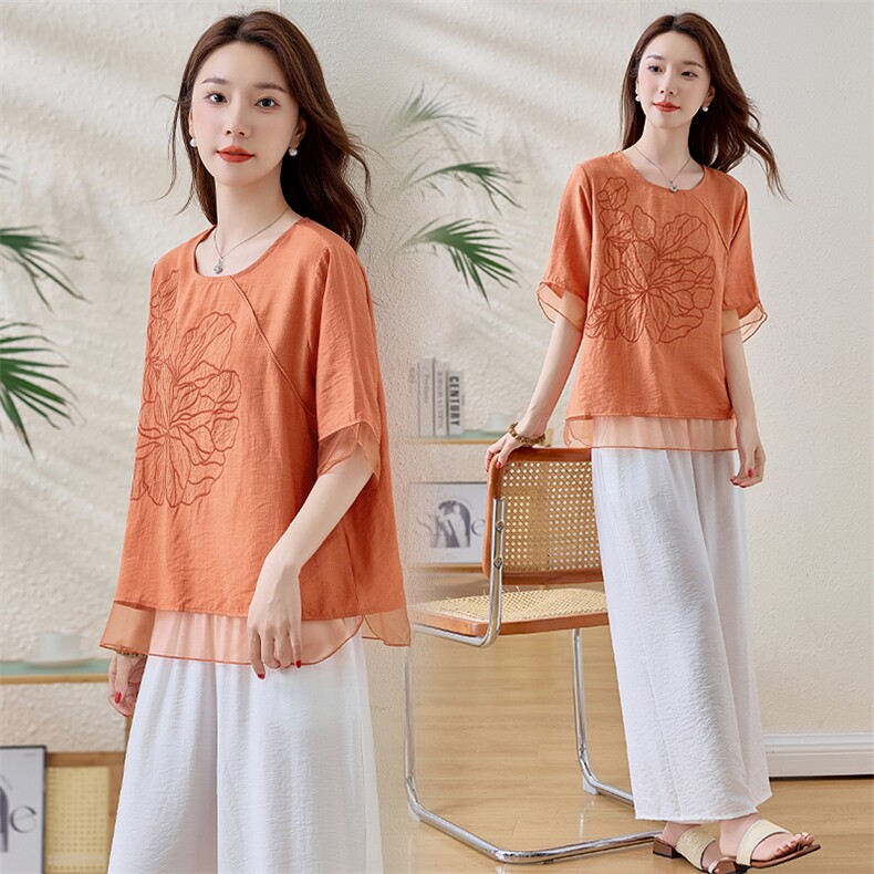 新中式国风套装女2025夏季新款高级感气质显瘦上衣阔腿裤两件套，女装套装/套裙，魅影
