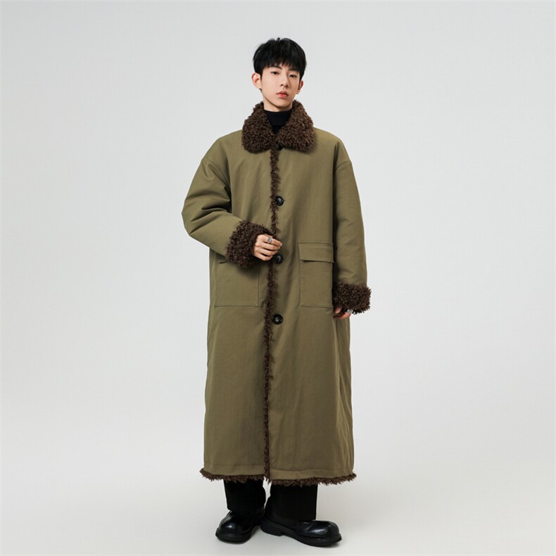 美式街头羊羔毛工装棉服男冬季保暖中长款派克服加厚保暖大衣,男装棉衣,星座903-1