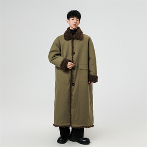 美式街头羊羔毛工装棉服男冬季保暖中长款派克服加厚保暖大衣图片