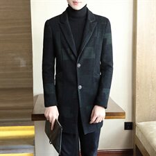秋冬男士英伦中长款格子毛呢大衣修身时尚翻领外套风衣N10P150，男装毛呢大衣，电商B226-2（原B217-2）