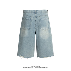七分牛仔裤 X7132-TP30不 夏季高街廓形水洗做旧设计感短裤男图片