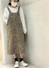 印花牛仔背带裙，其它，with E Q