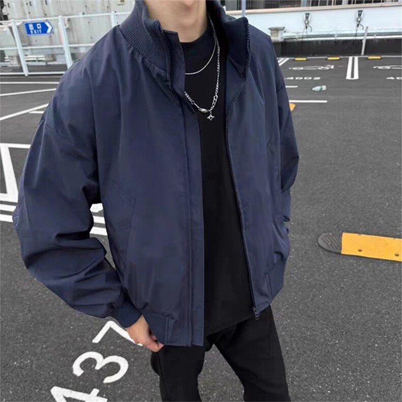 抖音得物 美式潮休闲夹克春季立领纯色复古工装加厚棉服外套MF01图片