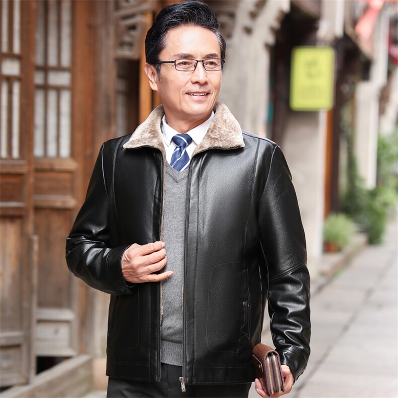 8817/爸爸小皮衣男父亲冬季加绒加厚翻领皮夹克中年人皮褂子,男装皮衣,星座1216（原钱塘722）