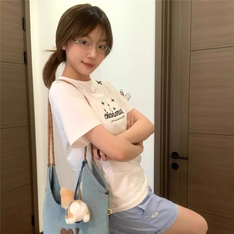 美式黑色正肩短袖t恤女夏季星星印花辣妹tee修身显瘦vintage上衣,男装T恤,星座506A