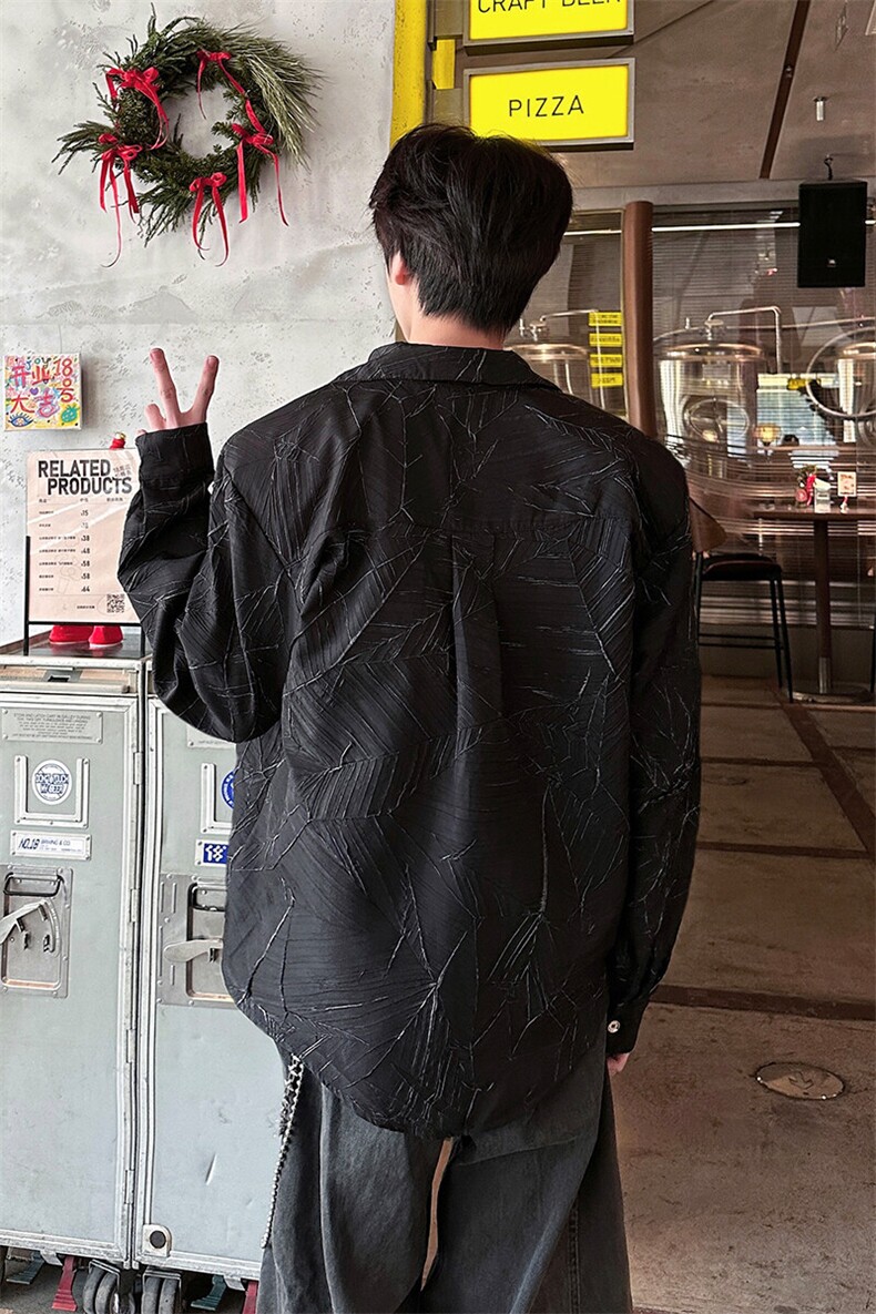 8XL-M小众解构肌理感裂纹垫肩花衬衫男高级感宽松衬衣男CS520P55,男装衬衫,电商D206-1