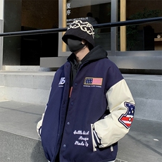 潮牌美式复古学院风棒球服棉服外套男秋冬情侣棉衣M033-P85，男装棉衣，星座308B-2
